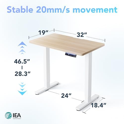 HUANUO 48 x 24 Electric Standing Desk Adjustable Height  4 Memory Height Settings  Headphone Hook  Cable Manager  Sit Stand Up Desk for Home Office & Computer Workstation  Black
