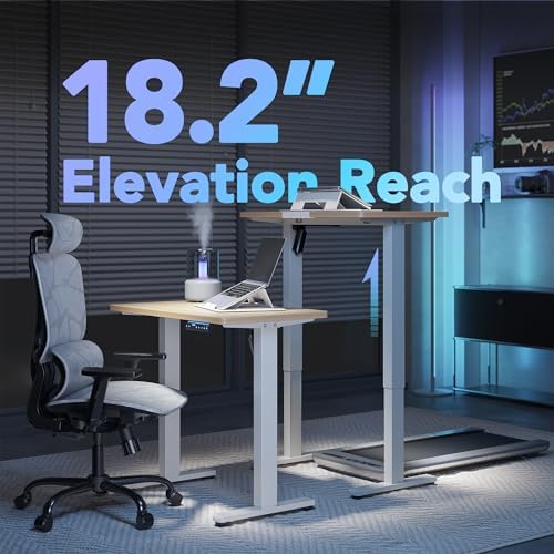 HUANUO 48 x 24 Electric Standing Desk Adjustable Height  4 Memory Height Settings  Headphone Hook  Cable Manager  Sit Stand Up Desk for Home Office & Computer Workstation  Black