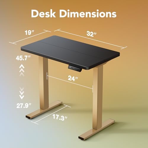 HUANUO 48 x 24 Electric Standing Desk Adjustable Height  4 Memory Height Settings  Headphone Hook  Cable Manager  Sit Stand Up Desk for Home Office & Computer Workstation  Black
