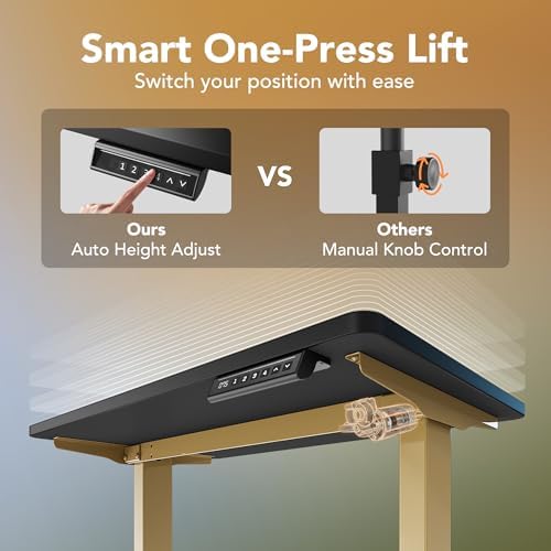 HUANUO 48 x 24 Electric Standing Desk Adjustable Height  4 Memory Height Settings  Headphone Hook  Cable Manager  Sit Stand Up Desk for Home Office & Computer Workstation  Black