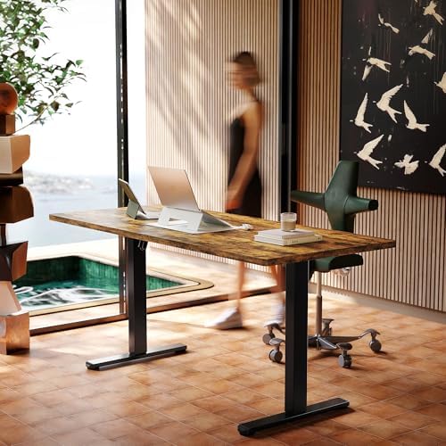 HUANUO 48 x 24 Electric Standing Desk Adjustable Height  4 Memory Height Settings  Headphone Hook  Cable Manager  Sit Stand Up Desk for Home Office & Computer Workstation  Black