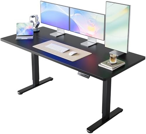 HUANUO 48 x 24 Electric Standing Desk Adjustable Height  4 Memory Height Settings  Headphone Hook  Cable Manager  Sit Stand Up Desk for Home Office & Computer Workstation  Black