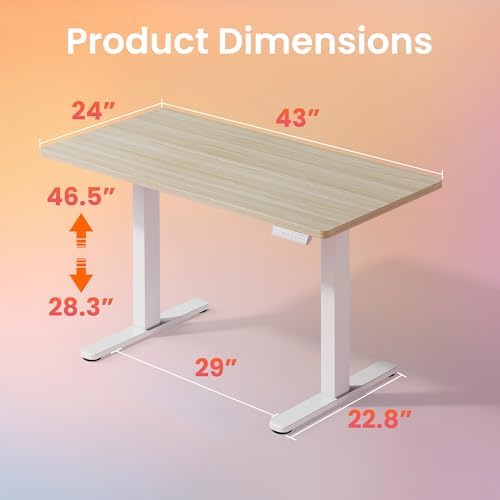 HUANUO 48 x 24 Electric Standing Desk Adjustable Height  4 Memory Height Settings  Headphone Hook  Cable Manager  Sit Stand Up Desk for Home Office & Computer Workstation  Black