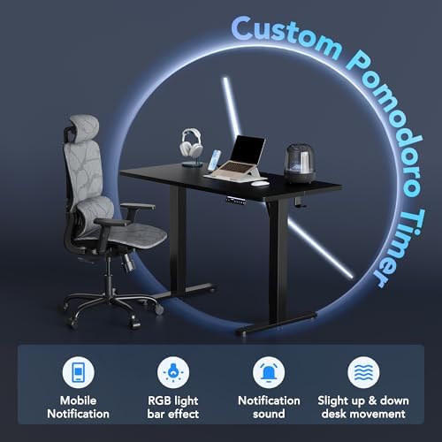 HUANUO 48 x 24 Electric Standing Desk Adjustable Height  4 Memory Height Settings  Headphone Hook  Cable Manager  Sit Stand Up Desk for Home Office & Computer Workstation  Black