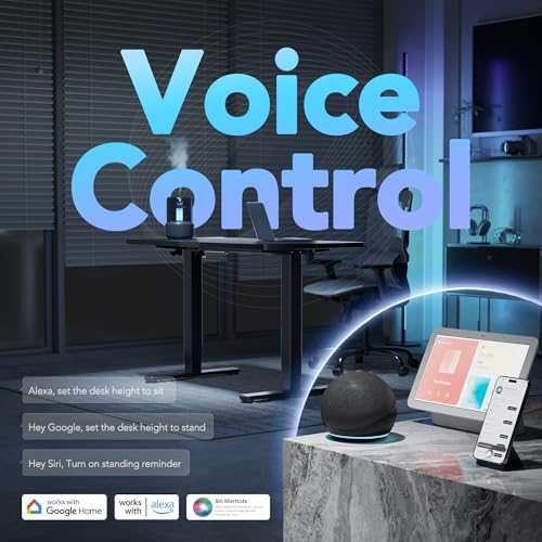 HUANUO 48 x 24 Electric Standing Desk Adjustable Height  4 Memory Height Settings  Headphone Hook  Cable Manager  Sit Stand Up Desk for Home Office & Computer Workstation  Black