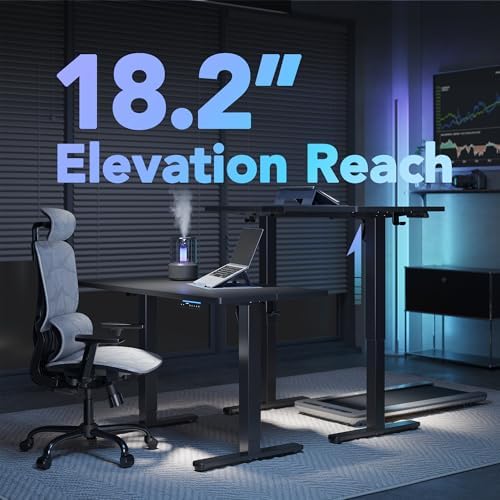 HUANUO 48 x 24 Electric Standing Desk Adjustable Height  4 Memory Height Settings  Headphone Hook  Cable Manager  Sit Stand Up Desk for Home Office & Computer Workstation  Black