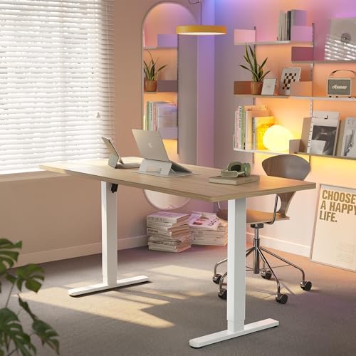 HUANUO 48 x 24 Electric Standing Desk Adjustable Height  4 Memory Height Settings  Headphone Hook  Cable Manager  Sit Stand Up Desk for Home Office & Computer Workstation  Black