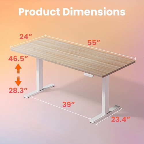 HUANUO 48 x 24 Electric Standing Desk Adjustable Height  4 Memory Height Settings  Headphone Hook  Cable Manager  Sit Stand Up Desk for Home Office & Computer Workstation  Black