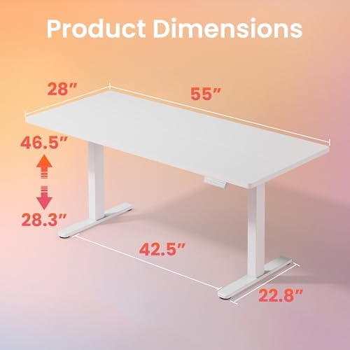HUANUO 48 x 24 Electric Standing Desk Adjustable Height  4 Memory Height Settings  Headphone Hook  Cable Manager  Sit Stand Up Desk for Home Office & Computer Workstation  Black
