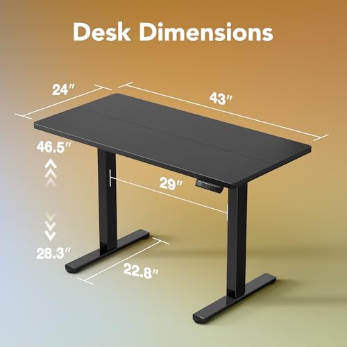 HUANUO 48 x 24 Electric Standing Desk Adjustable Height  4 Memory Height Settings  Headphone Hook  Cable Manager  Sit Stand Up Desk for Home Office & Computer Workstation  Black