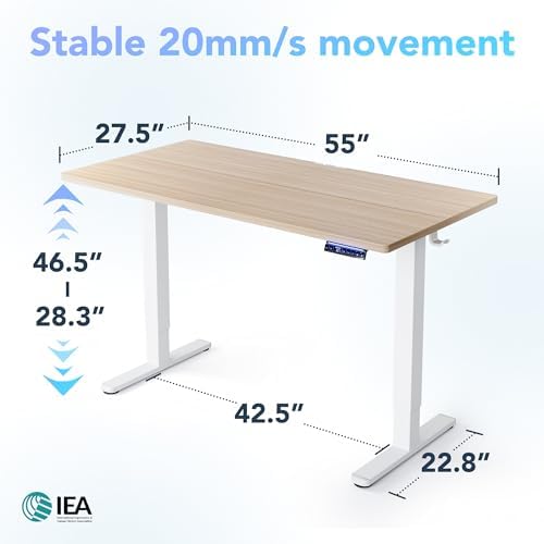 HUANUO 48 x 24 Electric Standing Desk Adjustable Height  4 Memory Height Settings  Headphone Hook  Cable Manager  Sit Stand Up Desk for Home Office & Computer Workstation  Black