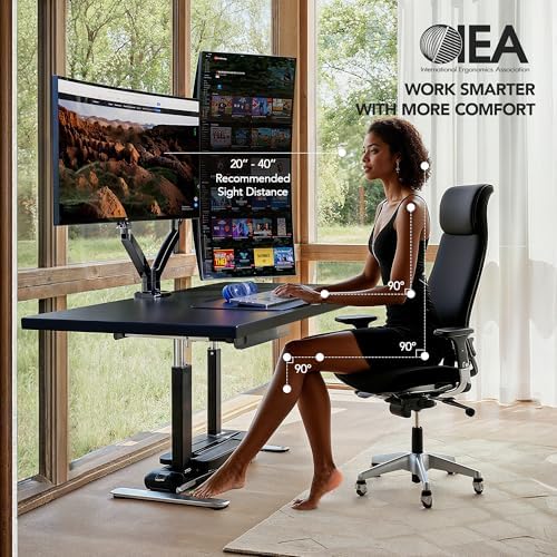 HUANUO NITROGLIDE™ Soporte de monitor dual para 13 ″ – 40 ″, soporte de monitor doble premium con USB, soporte de monitor ajustable en altura para 2 monitores, montaje VESA con base de abrazadera/ojal