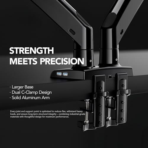HUANUO NITROGLIDE™ Soporte de monitor dual para 13 ″ – 40 ″, soporte de monitor doble premium con USB, soporte de monitor ajustable en altura para 2 monitores, montaje VESA con base de abrazadera/ojal