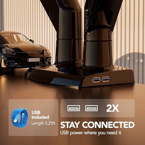 HUANUO NITROGLIDE™ Soporte de monitor dual para 13 ″ – 40 ″, soporte de monitor doble premium con USB, soporte de monitor ajustable en altura para 2 monitores, montaje VESA con base de abrazadera/ojal