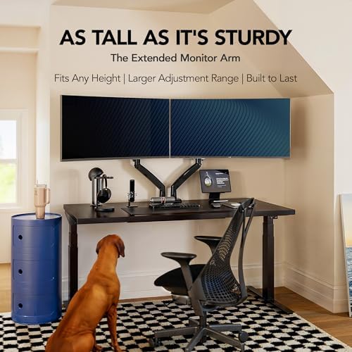 HUANUO NITROGLIDE™ Soporte de monitor dual para 13 ″ – 40 ″, soporte de monitor doble premium con USB, soporte de monitor ajustable en altura para 2 monitores, montaje VESA con base de abrazadera/ojal