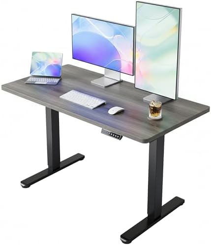 HUANUO Electric Standing Desk 48 x 24 Height Adjustable Desk  4 Memory Height Settings  Sit to Stand Up Desk for Home Office  with Headphone Hook  Cable Manager  Black