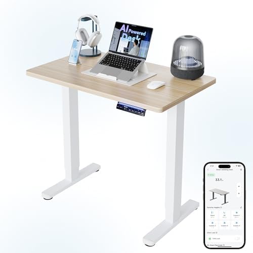 HUANUO Electric Standing Desk 48 x 24 Height Adjustable Desk  4 Memory Height Settings  Sit to Stand Up Desk for Home Office  with Headphone Hook  Cable Manager  Black