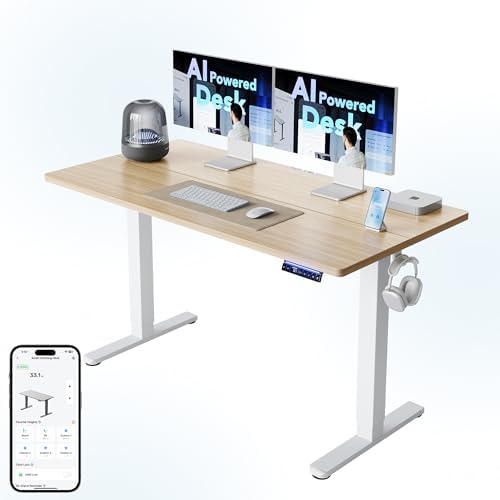 HUANUO Electric Standing Desk 48 x 24 Height Adjustable Desk  4 Memory Height Settings  Sit to Stand Up Desk for Home Office  with Headphone Hook  Cable Manager  Black