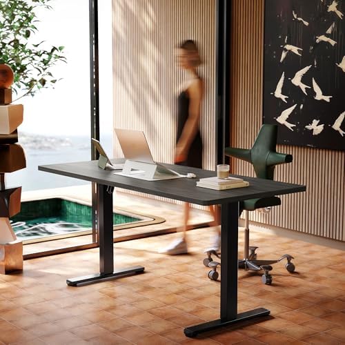 HUANUO Electric Standing Desk 48 x 24 Height Adjustable Desk  4 Memory Height Settings  Sit to Stand Up Desk for Home Office  with Headphone Hook  Cable Manager  Black