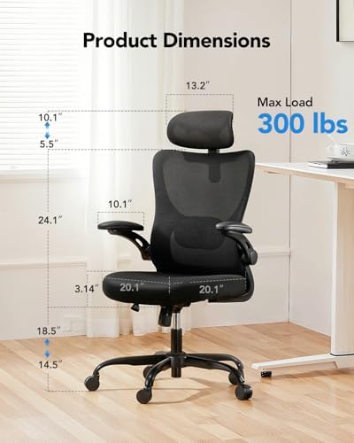 HUANUO Ergonomic Office Chair  High Back Computer Desk Chair with Adjustable Lumbar Support and Headrest  Comfy Gaming Chair with 3D Armrests  Home Office Rolling Chair  Max Load 300 lbs