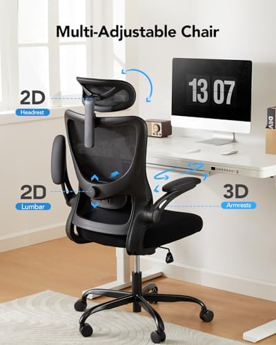 HUANUO Ergonomic Office Chair  High Back Computer Desk Chair with Adjustable Lumbar Support and Headrest  Comfy Gaming Chair with 3D Armrests  Home Office Rolling Chair  Max Load 300 lbs