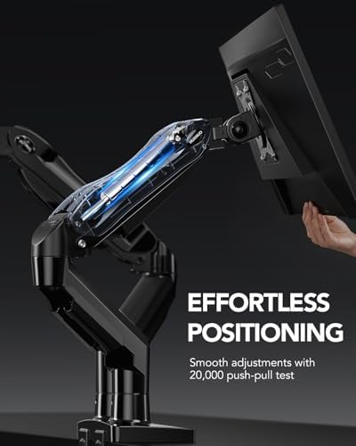 HUANUO FlowLift  Dual Monitor Stand  Fully Adjustable Gaming Monitor Desk Mount for 13 32  Computer Screens  Full Motion VESA 75x75/100x100 with C Clamp & Grommet Base  Each Arm Holds 4 4 to 19 8 lbs