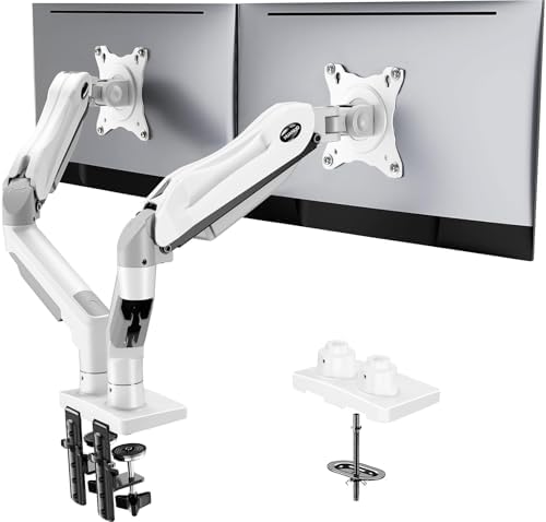 HUANUO FlowLift  Dual Monitor Stand  Fully Adjustable Gaming Monitor Desk Mount for 13 32  Computer Screens  Full Motion VESA 75x75/100x100 with C Clamp & Grommet Base  Each Arm Holds 4 4 to 19 8 lbs