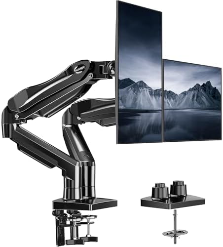HUANUO FlowLift  Dual Monitor Stand  Fully Adjustable Gaming Monitor Desk Mount for 13 32  Computer Screens  Full Motion VESA 75x75/100x100 with C Clamp & Grommet Base  Each Arm Holds 4 4 to 19 8 lbs