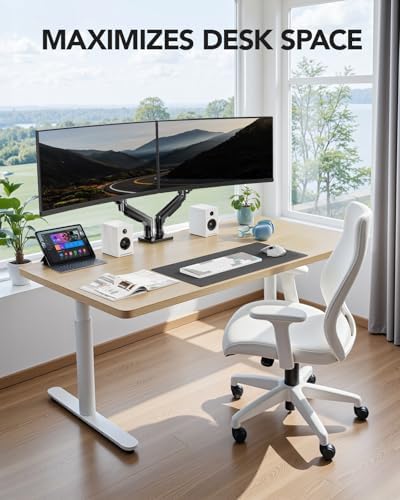HUANUO FlowLift  Dual Monitor Stand  Fully Adjustable Gaming Monitor Desk Mount for 13 32  Computer Screens  Full Motion VESA 75x75/100x100 with C Clamp & Grommet Base  Each Arm Holds 4 4 to 19 8 lbs
