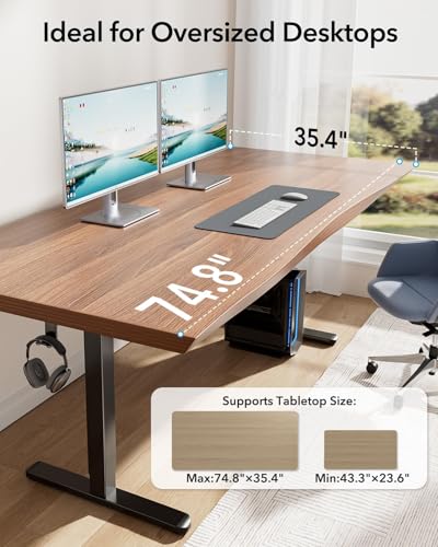 HUANUO Standing Desk Frame with 220lbs Powerful Brushless Motor  Thick T Shaped Adjustable Desk Legs Made of Automotive Grade Steel  for Max 75  x 35  Desktop  for Home Office  Black Frame Only