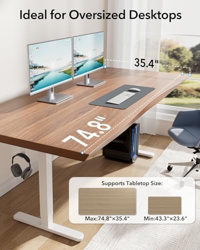 HUANUO Standing Desk Frame with 220lbs Powerful Brushless Motor  Thick T Shaped Adjustable Desk Legs Made of Automotive Grade Steel  for Max 75  x 35  Desktop  for Home Office  Black Frame Only