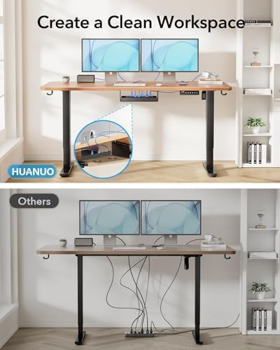 HUANUO Standing Desk Frame with 220lbs Powerful Brushless Motor  Thick T Shaped Adjustable Desk Legs Made of Automotive Grade Steel  for Max 75  x 35  Desktop  for Home Office  Black Frame Only