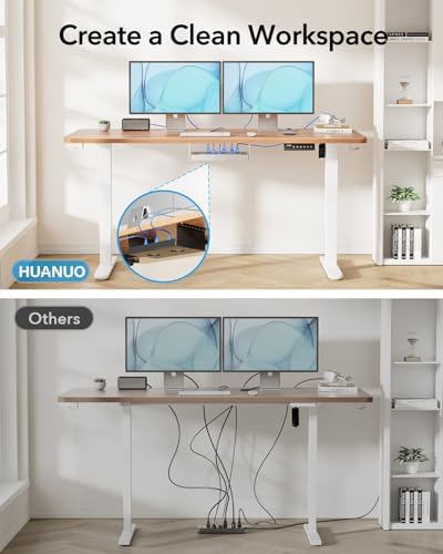 HUANUO Standing Desk Frame with 220lbs Powerful Brushless Motor  Thick T Shaped Adjustable Desk Legs Made of Automotive Grade Steel  for Max 75  x 35  Desktop  for Home Office  Black Frame Only