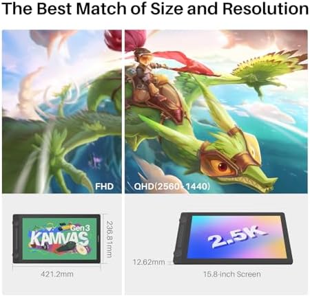 HUION KAMVAS 16  Gen 3  Drawing Tablet with Screen  15 8 inch 2 5K QHD Art Tablet with Full Laminated Anti Sparkle Glass  99  sRGB  PenTech 4 0  16384 Pen Pressure  Dual Dials for Mac  PC  Android