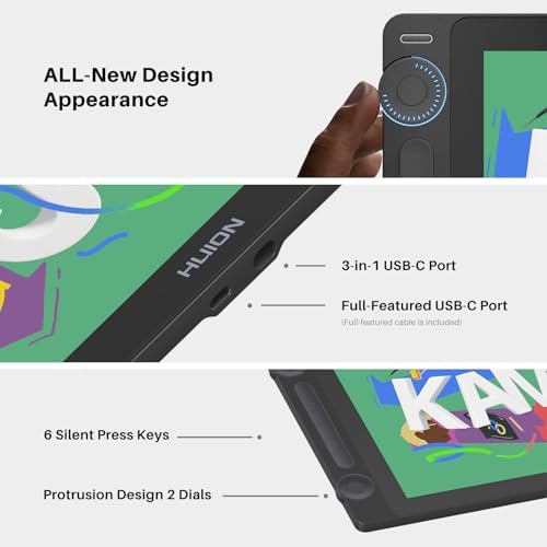 HUION KAMVAS 16  Gen 3  Drawing Tablet with Screen  15 8 inch 2 5K QHD Art Tablet with Full Laminated Anti Sparkle Glass  99  sRGB  PenTech 4 0  16384 Pen Pressure  Dual Dials for Mac  PC  Android