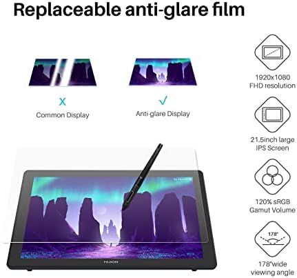 HUION KAMVAS 22 Tableta de dibujo con pantalla 120% sRGB PW517 soporte ajustable sin batería, lápiz capacitivo de 21.5 pulgadas para Windows PC, Mac, Android