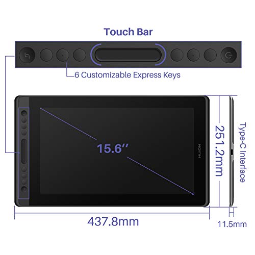 HUION KAMVAS Pro 16 Graphics Drawing Tablet with Screen Full Laminated Graphics Monitor with Battery Free Stylus Tilt 8192 Pen Pressure 6 Hot Keys Touch Bar 15 6inch Graphic Tablet for PC/MAC/Linux