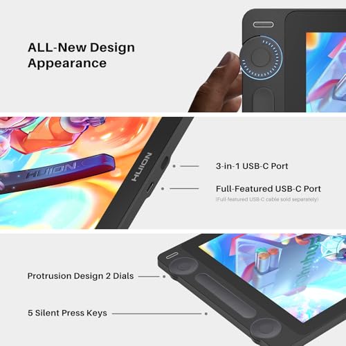 HUION Kamvas 13  Gen 3  Drawing Tablet with Screen  13 3 inch Full Laminated Art Tablet with Anti Sparkle Canvas Glass  99  sRGB  PenTech 4 0  16384 Pen Pressure  Dual Dials for Digital Art  Black