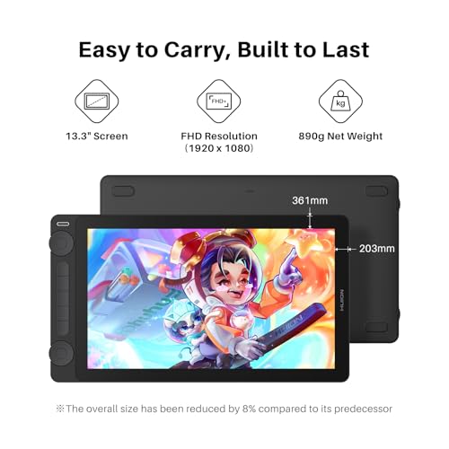 HUION Kamvas 13  Gen 3  Drawing Tablet with Screen  13 3 inch Full Laminated Art Tablet with Anti Sparkle Canvas Glass  99  sRGB  PenTech 4 0  16384 Pen Pressure  Dual Dials for Digital Art  Black