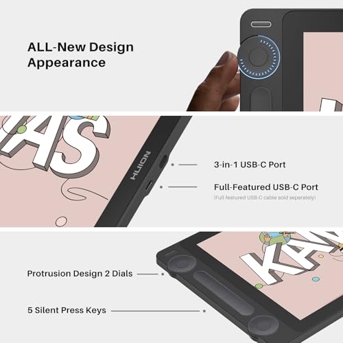 HUION Kamvas 13  Gen 3  Drawing Tablet with Screen 13 3 Full Laminated Art Tablet with Anti Sparkle Canvas Glass 2 0  99  sRGB  PenTech 4 0  16384 Pen Pressure  Dual Dial for PC  Mac  Android  Black