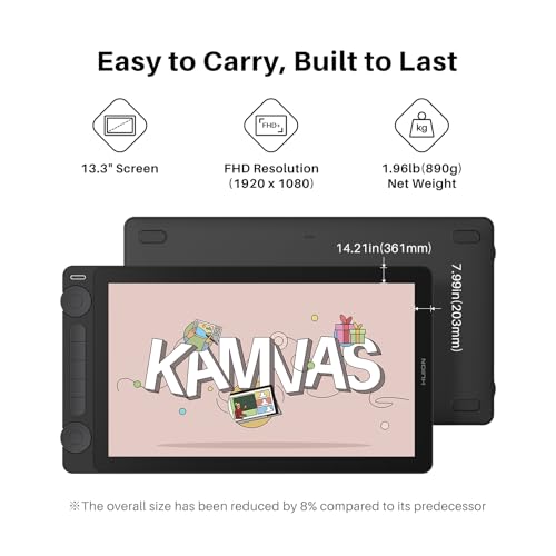 HUION Kamvas 13  Gen 3  Drawing Tablet with Screen 13 3 Full Laminated Art Tablet with Anti Sparkle Canvas Glass 2 0  99  sRGB  PenTech 4 0  16384 Pen Pressure  Dual Dial for PC  Mac  Android  Black