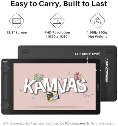HUION Kamvas 13  Gen 3  Drawing Tablet with Screen 13 3 Full Laminated Art Tablet with Anti Sparkle Canvas Glass 2 0  99  sRGB  PenTech 4 0  16384 Pen Pressure  Dual Dial for PC  Mac  Android  Black