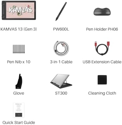 HUION Kamvas 13  Gen 3  Drawing Tablet with Screen 13 3 Full Laminated Art Tablet with Anti Sparkle Canvas Glass 2 0  99  sRGB  PenTech 4 0  16384 Pen Pressure  Dual Dial for PC  Mac  Android  Black