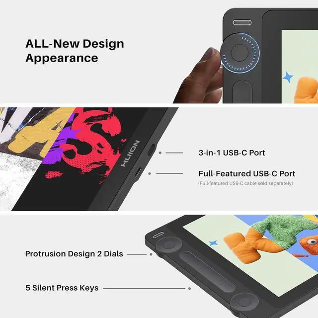 HUION Kamvas 13  Gen 3  Drawing Tablet with Screen  13 3 inch Full Laminated Art Tablet with Anti Sparkle Canvas Glass  99  sRGB  PenTech 4 0  16384 Pen Pressure  Dual Dials for Digital Art  Blackkamvas 13 gen 3kamvas 13 gen 3