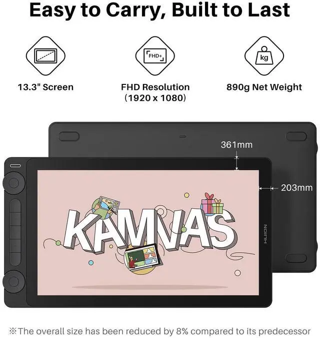 HUION Kamvas 13  Gen 3  Drawing Tablet with Screen 13 3" Full Laminated Art Tablet with Anti Sparkle Canvas Glass 2 0  99  sRGB  PenTech 4 0  16384 Pen Pressure  Dual Dial for PC  Mac  Android  Black
