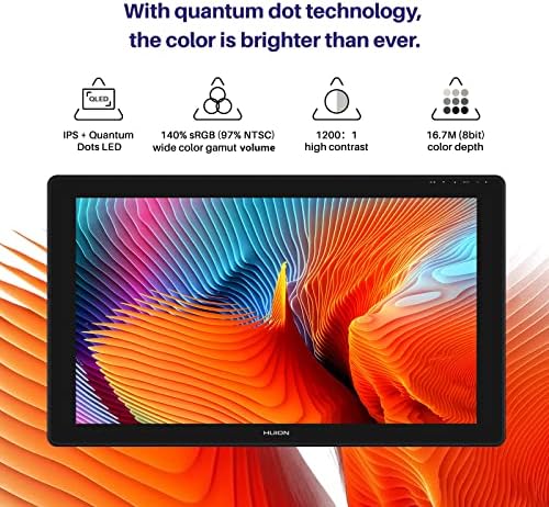 HUION Kamvas 22 Plus QLED Drawing Tablet with Full Laminated Screen USB C Connection 140  sRGB Tilt  21 5 inch Graphics Art Tablet for Artist & Designer  Work with Mac  Windows  Linux & Android Black