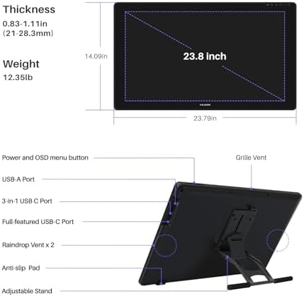 HUION Kamvas 24 Plus 2 5K QHD Graphic Drawing Tablet with Screen  140 sRGB Full Laminated QD Drawing Monitor with Battery Free Stylus 8192 Pen Pressure Tilt for PC  Mac  Android  23 8inch Pen Display
