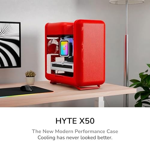 HYTE X50   Modern Performance ATX Mid Tower Gaming PC Case   Optimized High Airflow Chassis   4mm Thick  Curved  Laminated Acoustic Glass   Micro Mesh Panels w Sturdy Stamped Steel   Wild Cherry  Red 