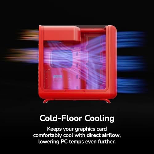 HYTE X50   Modern Performance ATX Mid Tower Gaming PC Case   Optimized High Airflow Chassis   4mm Thick  Curved  Laminated Acoustic Glass   Micro Mesh Panels w Sturdy Stamped Steel   Wild Cherry  Red 