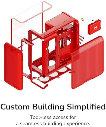 HYTE X50   Modern Performance ATX Mid Tower Gaming PC Case   Optimized High Airflow Chassis   4mm Thick  Curved  Laminated Acoustic Glass   Micro Mesh Panels w Sturdy Stamped Steel   Wild Cherry  Red 